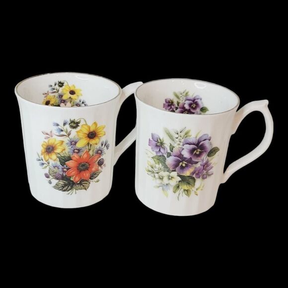 Set Of 2 Elizabethan Fine Bone China Tea Coffee Cups Floral Springtime Blooms - Picture 2 of 11